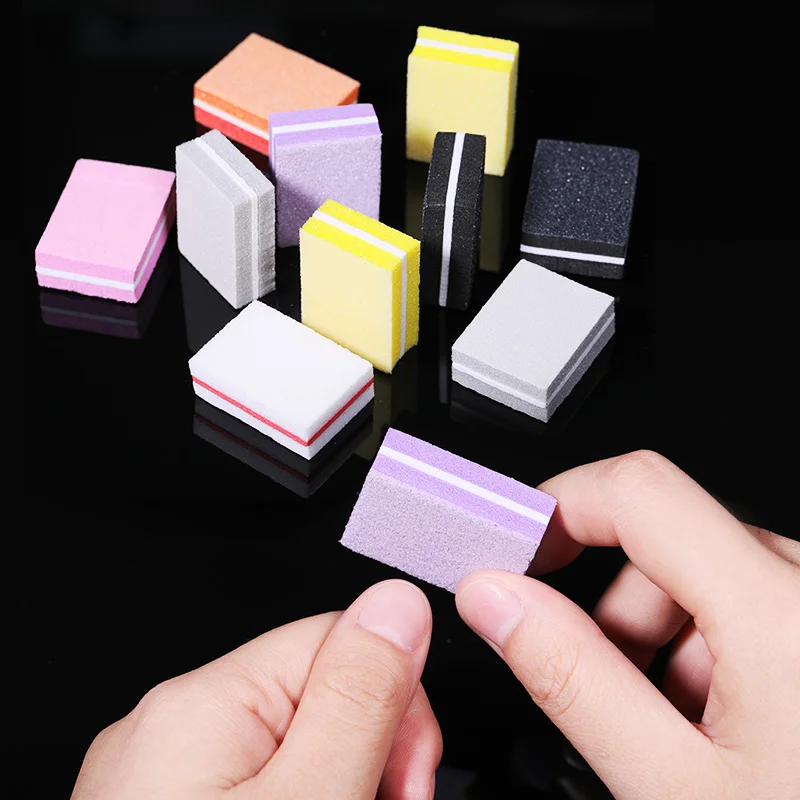 Мини-буферы для ногтей, шлифовальная губка, напильники, цветные блоки, шлифовка, полировка, смешанные размеры, двухсторонние инструменты для дизайна ногтей, случайный цвет