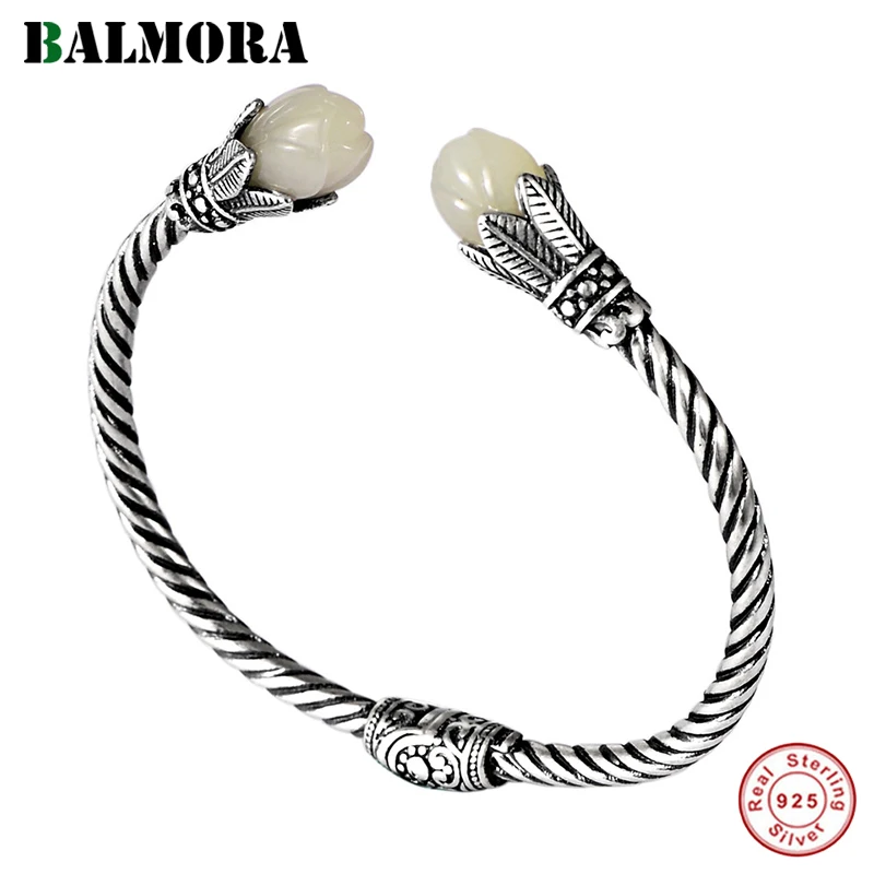 

BALMORA 925 Sterling Silver Weaving Magnolia Floral Open Bangle for Women Couple Special Gift Vintage Elegant Fashion Jewelry