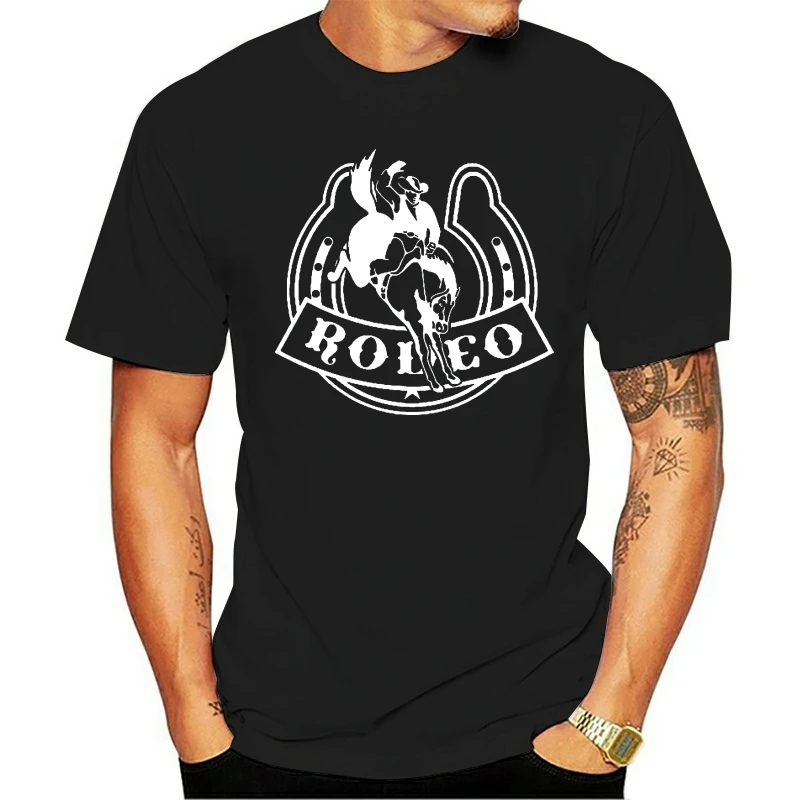 

2019 Hot Sale 100 Cotton Rodeo Horseshoe Lucky Bucking Bronco Cowboy T Shirt Summer Style Tee Shirt