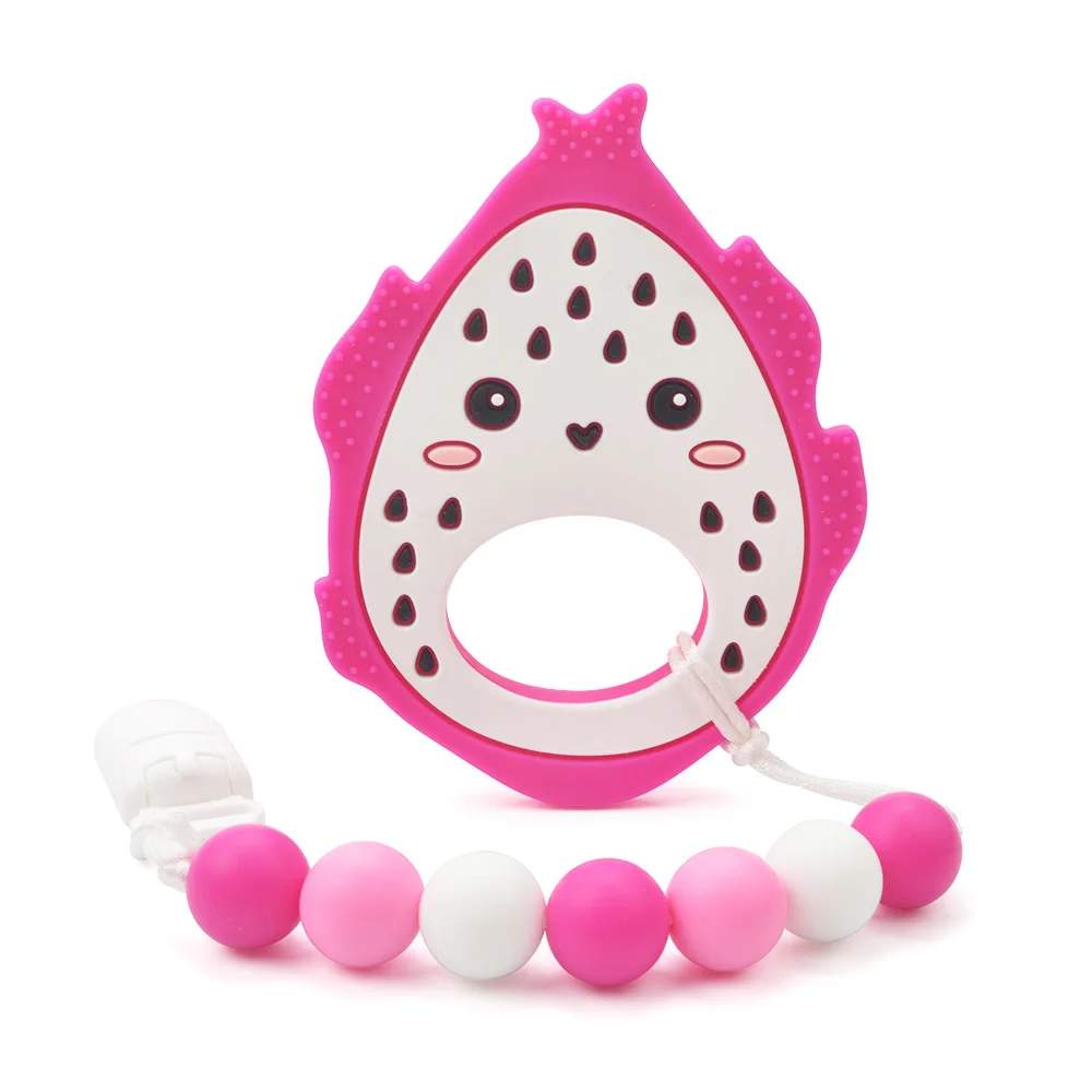 Dragon Fruit LOFCA детский силиконовый Прорезыватель Дракон фруктовая цепочка с зажимом для соски-пустышки BPA бесплатные Прорезыватели для зубов силиконовая бусина для новорожденных цепочка для прорезывания зубов - Цвет: Dragon Fruit