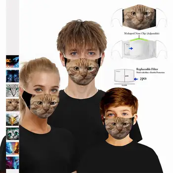 

Men and Women Reusable Cotton Mouth Face Mask with 2pcs Filters Fashion Animal Patterns Printed Washable Unisex Face Masks