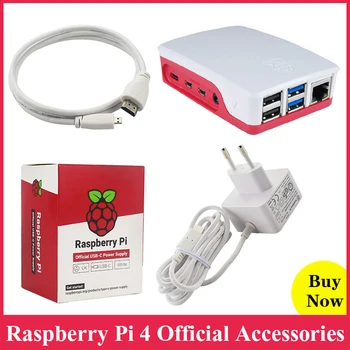 

Original Raspberry Pi 4 Official Case ABS Box Enclosure USB-C Power Supply Adapter Charger 4K Micro HDMI to HDMI Cable