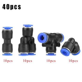 

40x 6mm OD 1/4 Tee Union Elbow Pneumaic Push Connector Air Line Quick Fittings
