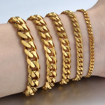 Women’s Men’s Bracelet Stainless Steel Cuban link Chain Bracelets Gold Silver Color Fashion Wholesale Jewelry KBB10