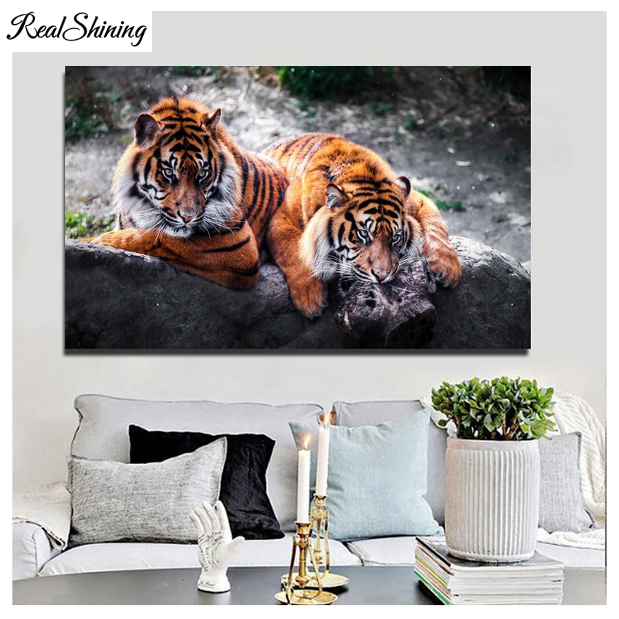 Full drilling Embroidery Big size Diamond painting Two tigers 5D DIY Cross Stitch Kit mosaic diamond art FS7284 | Дом и сад