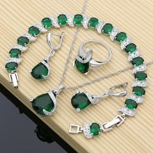 925 серебряные ювелирные наборы зеленый CZ для влюбленных серьги с камнями турецкие украшения дропшиппинг