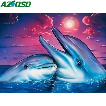 

AZQSD 5d Diamond Painting Dolphin Diamond Embroidery Animal Handmade Rhinestones Needlework Cross Stitch Gift Home Decor