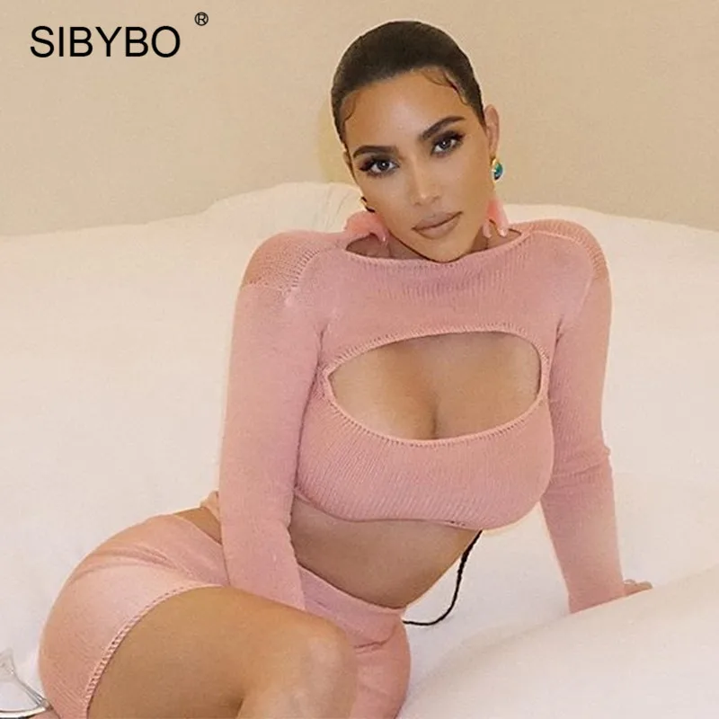 Женское платье с вырезами SIBYBO комплект из двух предметов обтягивающее мини