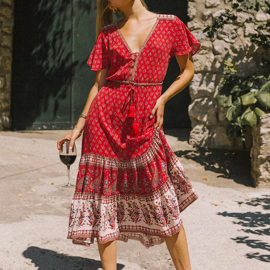red summer dress midi