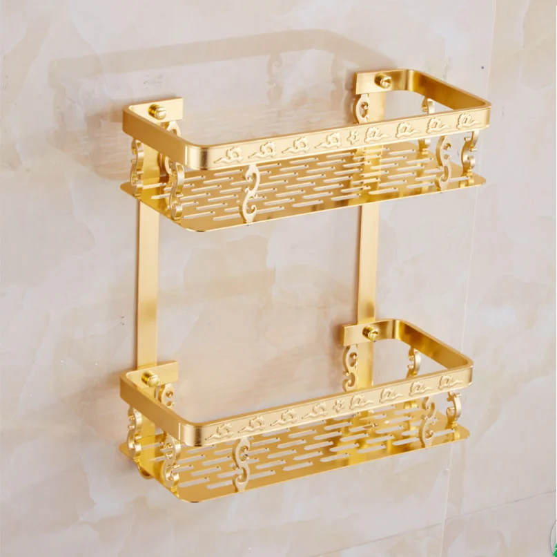 Европейский Золотой Ретро Шкаф для хранения ванной комнаты Отель домашний узор стойка алюминиевая двухслойная многофункциональная настенная полка