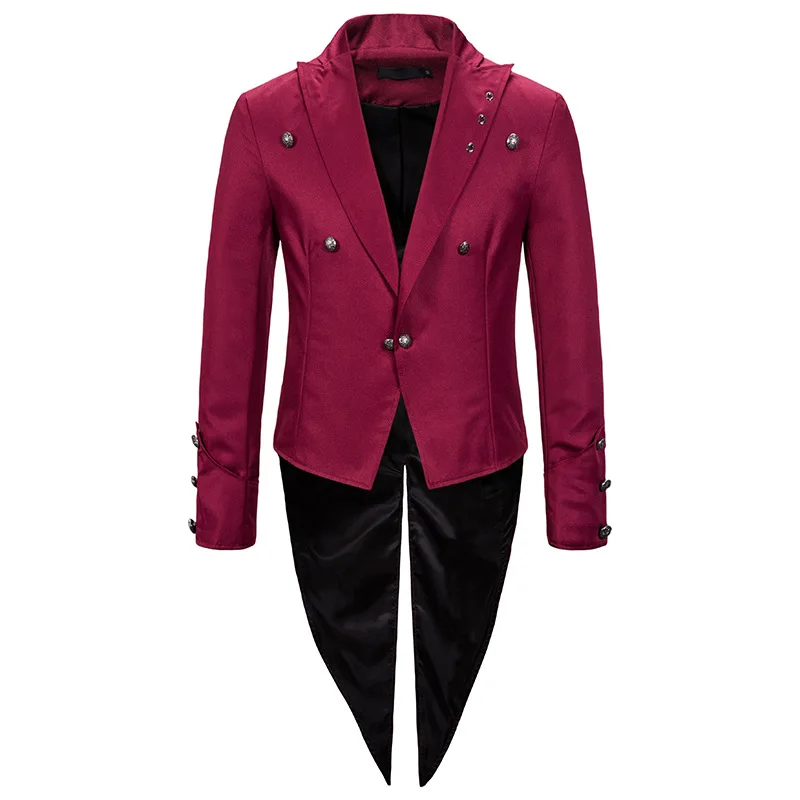 red Западный мужской костюм, Осенний/Зимний стиль, платье для выступлений, разрез сзади, смокинг, модное вечернее платье, мужской костюм с лацканами - Цвет: red