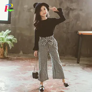 

Rizi Girls Clothes 2019 Clothing For Girls 12 Years Kids Clothes Girls 8 to12 Y Teen Clothes Solid Shirt + Striped Pants 2 Pcs