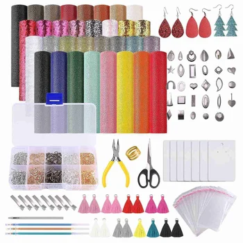 

4 Style 32 Pieces Faux Leather Sheets with, Earring Cut Template and Earrings Making Tools Kit for Making Leather Earrings Bows