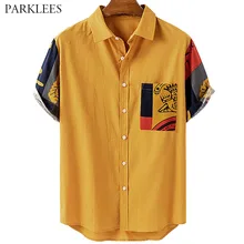 Dashiki African Floral Print Mens Shirt Retro Patchwork Ethnic Style Shirts for Men Casual Button Summer Men Short Sleeve Shirt