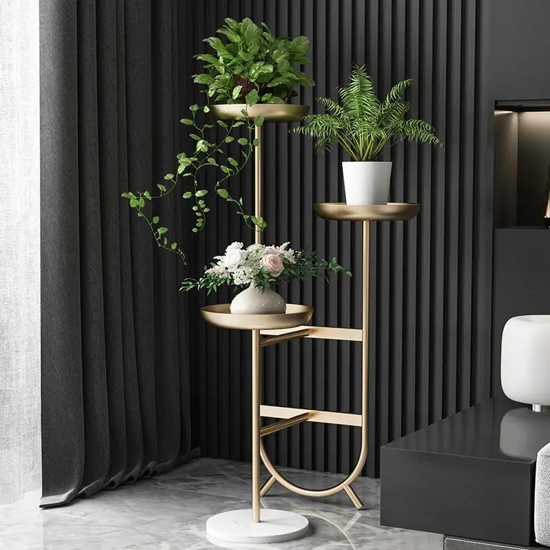 Luxury Golden Plant Stand Indoor Decorations Plant Shelves Nordic Modern Shelf For Flowers Shelf Floor Type Iron Flower Pot Rack