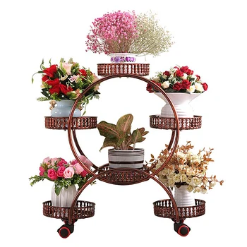 

Cheap Portable Flower Stands with Wheels Metal Plant Holder Creative Flower Trays Organizer Large Storage Rack for Home Decor