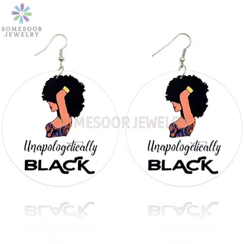 

SOMESOOR Unapologetically Black Afro Natural Hair Wooden Drop Earrings Melanin Poppin Arts Printed Dangle Jewelry For Women Gift