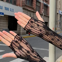 New Fashion Long Lace Hollow-Out Fingerless Gloves Sun Protection Sleeves Mesh Lace Thin Cycling Gloves