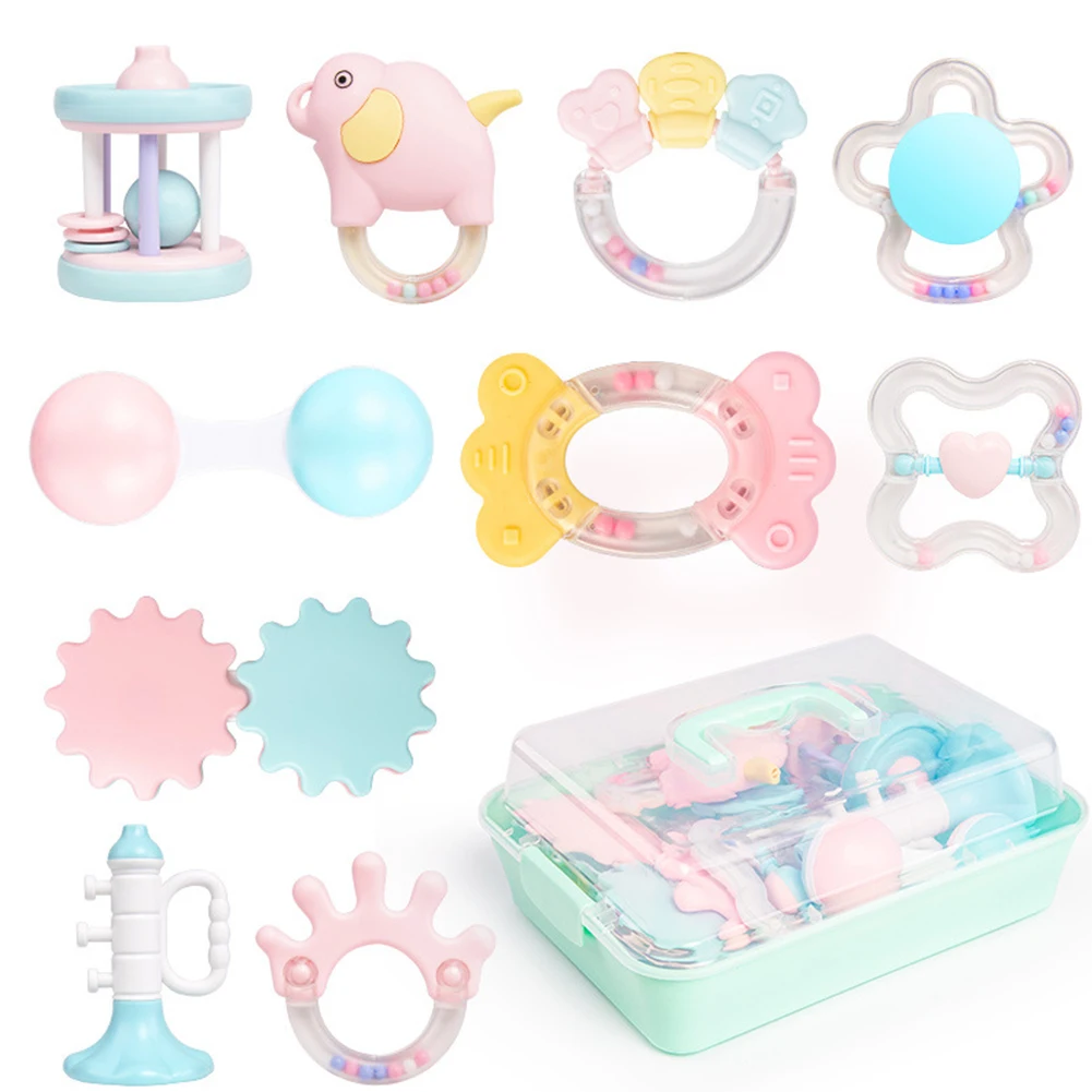 Grab Baby Rattles Set Gift Kit Grasping Toy Bath Infant Teether Newborn Non-toxic Boiled Disinfection Sensory Spin Shaking Bell