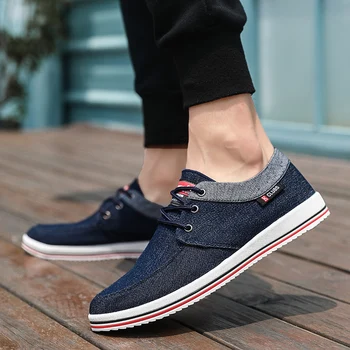 Tendenza moda Casual Denim Scarpe Da Uomo Scarpe Lace-up Degli Uomini di Estate Scarpe di Tela Comodità Pigro Scarpe Da Barca Più Il Formato 39-47 Zapatos De Hombre