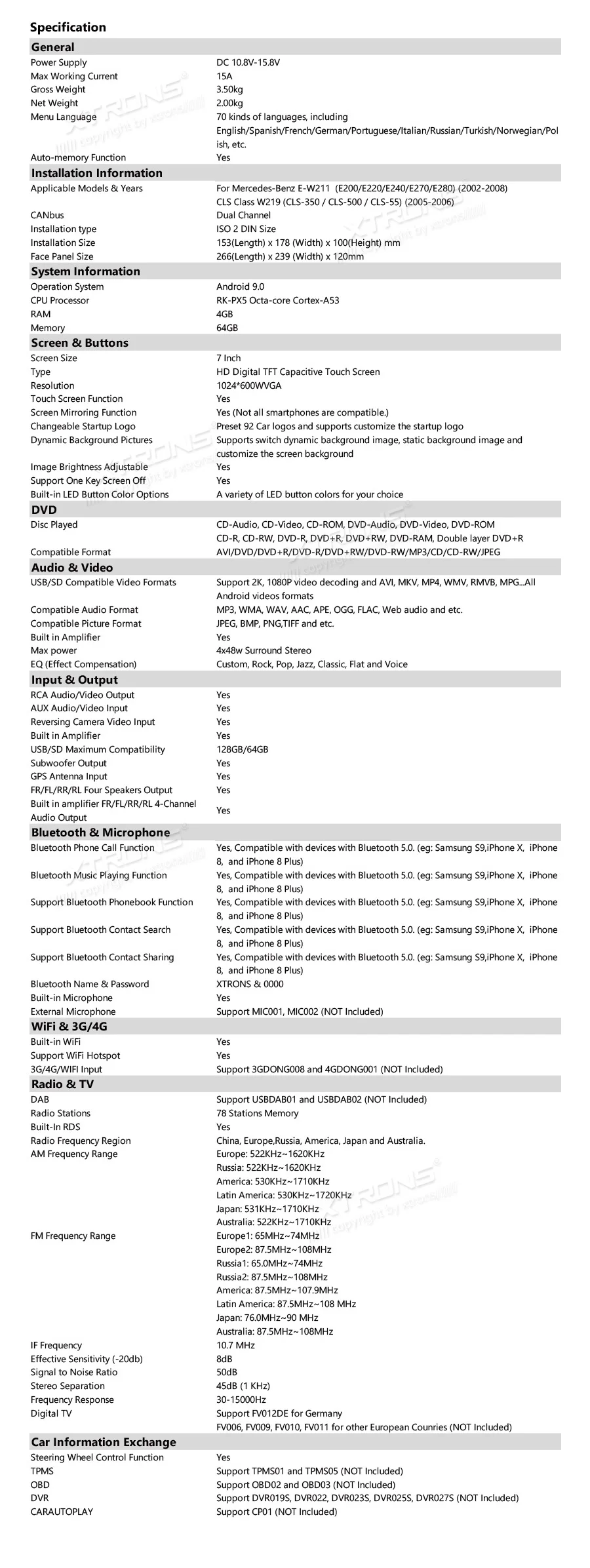 Discount 7" Android 9.0 4G+64G Car DVD Multimedia GPS Radio for Mercedes-Benz CLS-Class W219 2005-2006 (CLS-350/CLS-500/CLS-55 AMG) 29