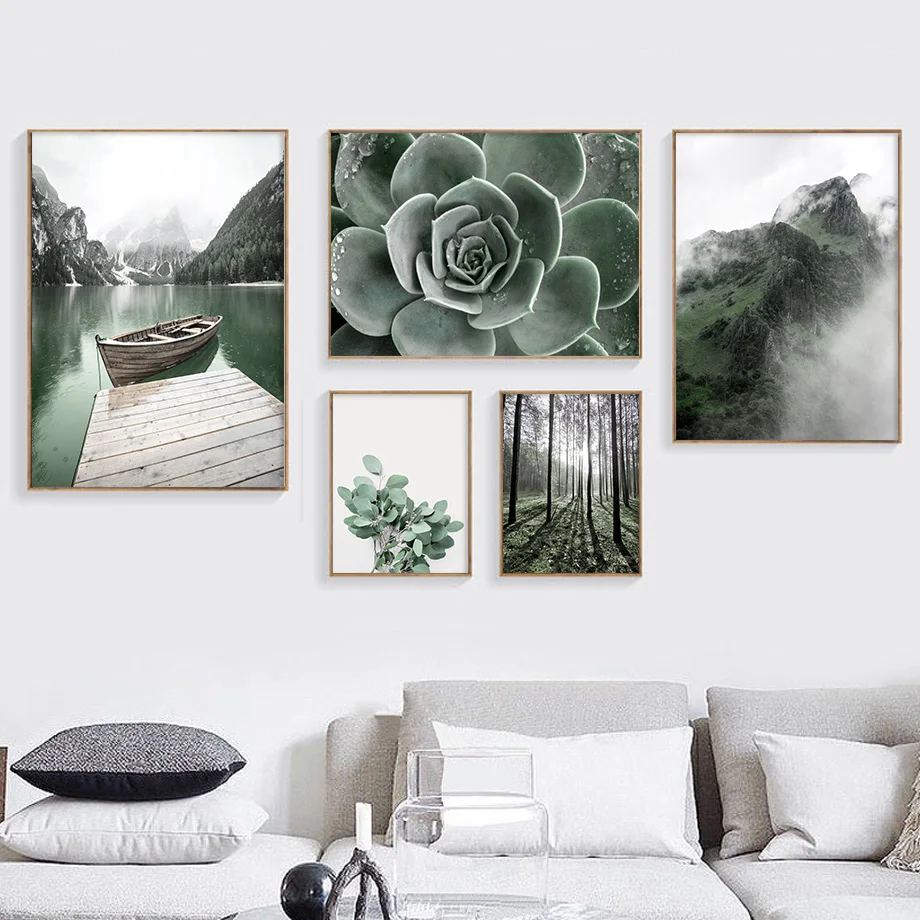 Lake-Boat-Forest-Succulents-Green-Plant-Nordic-Posters-And-Prints-Wall-Art-Canvas-Painting-Wall-Pictures(1)