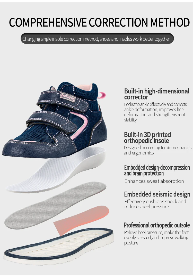 Princepard  Children's Sneakers Orthopedic Casual Shoes for Girl Kids New Autumn High Back with Corrective Ankle Support best leather shoes