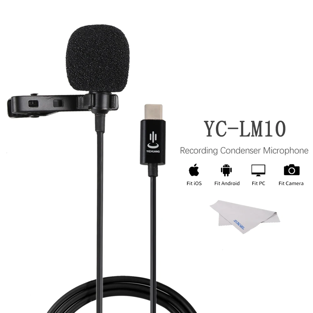 YC-LM10 телефон аудио видео запись Lavalier конденсаторный микрофон для iPhone 8 7 6 5 4s 4 ipad huawei Sumsang Xiaomi type C - Цвет: Tpye-c