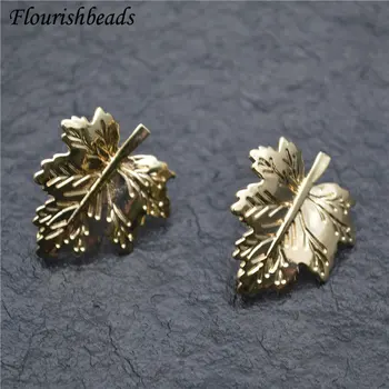 

High Quality Gold Color Maple Leaf Shape Metal Ear Stud Brass Fashion Jewelry Findings Earrings DIY Stuff 30pcs