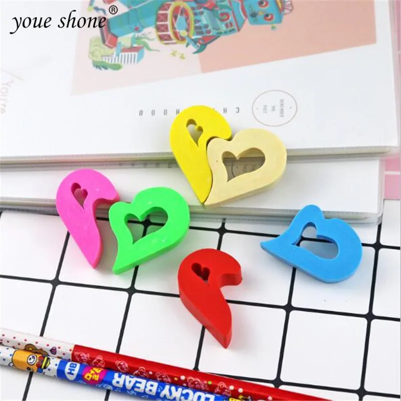 2Pcs/Lot Cute Student Erasers Pupil Eraser For Kid Cute Heart Rubber Cartoon Children Gift Ideas Learning Stationery