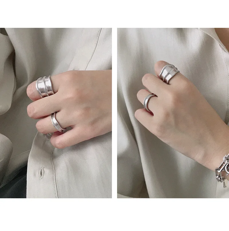 F.I.N.S S925 Серебряное кольцо INS стиль широкий матовый женский кольцо открытые манжетные кольца для женщин серебро 925 кольцо для украшения