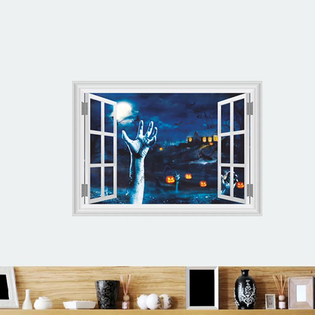 

Halloween Wall Sticker Vinyl Wallpaper Scary Pumpkin Ghost Decal Room Decoration Glass Window Sticker Decoracion Hogar Moderno