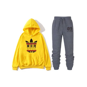 

2019 fashion Japanese new Tokyo Bay men and women hooded sweatshirt + sports pants autumn and winter printing sports suit