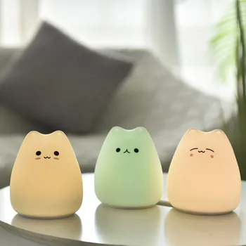 

LED Night Light Battery Powered Silicone Cute Cat Carton Nursery Lights With Warm White Breathing Modes