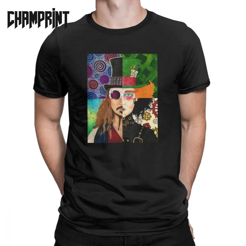 

Johnny Depp Character Collage Men's T Shirts Edward Scissorhands Jack Sparrow Vintage Tees T-Shirt 100% Cotton Summer Clothes