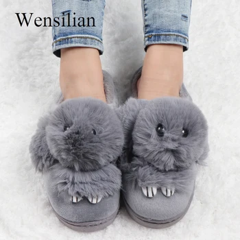 

House Slippers Women Rabbit Fur Slides Warm Fluffy Slippers Winter Home Shoes Ladies Slippers Flip Flops Raccoon Fur Slides