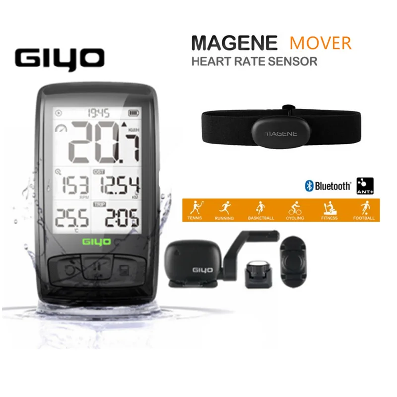 GIYO M40 компьютерный беспроводной Bluetooth 4,0 велосипедный компьютер держатель велосипедный измеритель скорости/датчик Каденции с Маген HRM - Цвет: M40 With Magene HRM