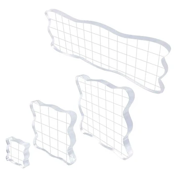 

4Pcs Acrylic Stamp Block Clear Stamping Tools Set with Grid Lines for Scrapbooking Crafts Card Making