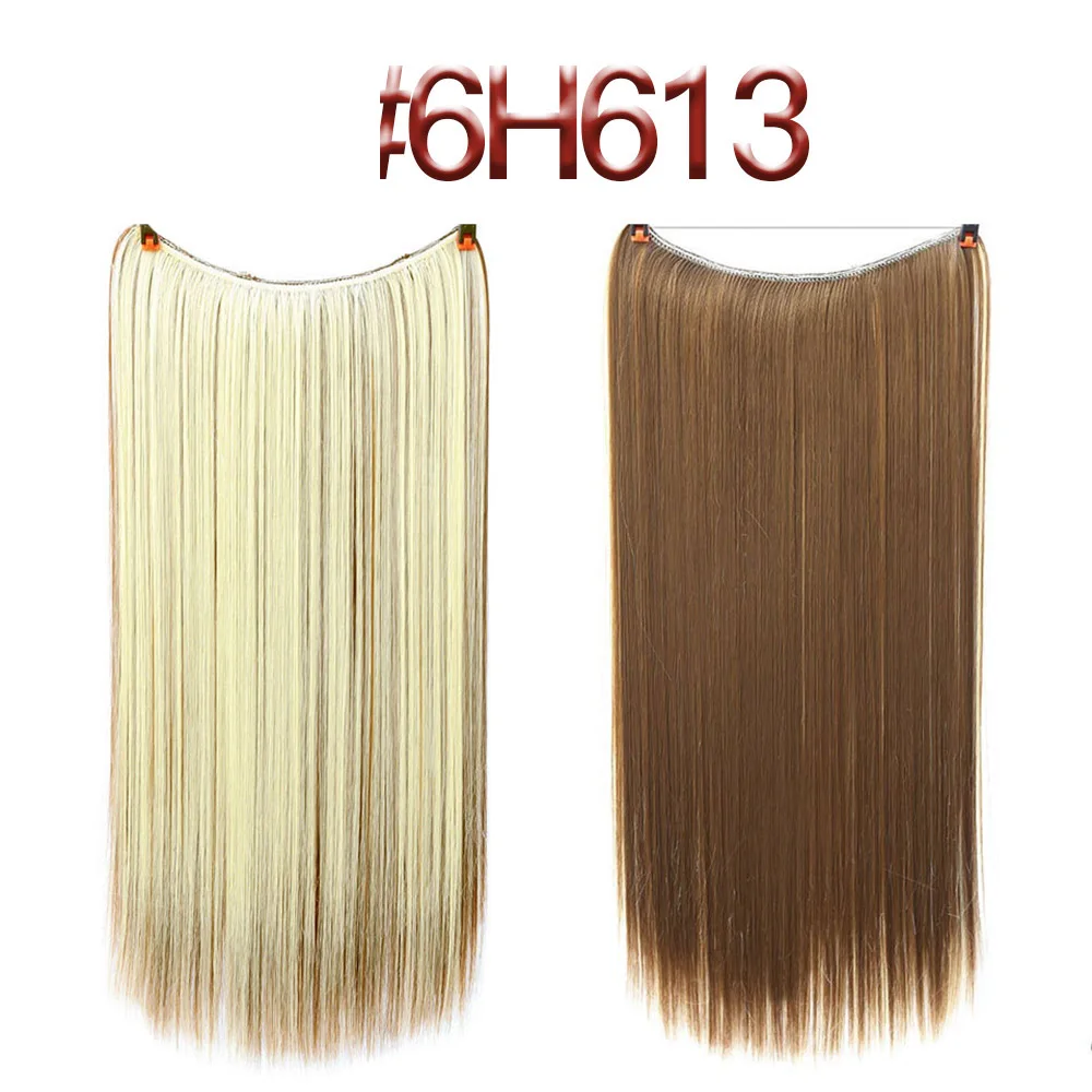 LiangMo 20 дюймов Женская невидимая проволока без зажимов в Рыбий линии волосы для наращивания прямые волнистые длинные термостойкие синтетические волосы - Цвет: 6H613