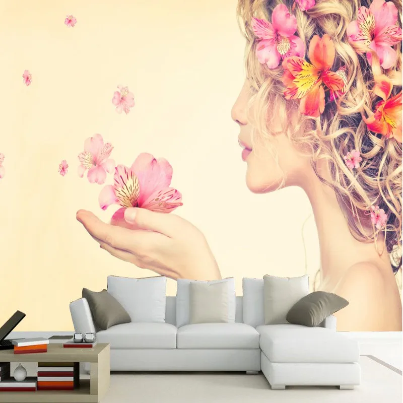 

Dropship Custom Photo Wallpaper Beautiful Flower Girl Beauty Art Romantic Background Wallpaper Custom High Quality Murals
