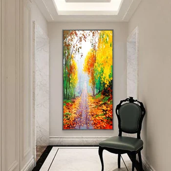 

paint by number art painting by numbers Hand-painted landscape maple leaf path home corridor decorative painting