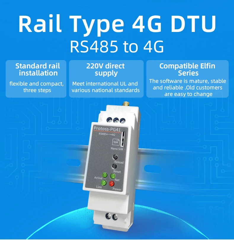 Преобразователь серверного модуля RS485 на Din-рейку 4G Modbus DTU в |