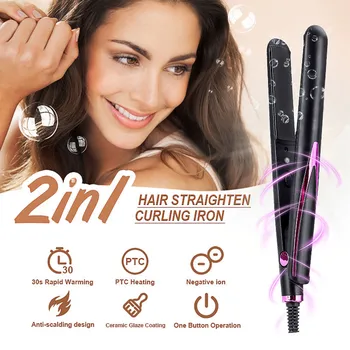 

110-220V Titanium Flat Iron Gold Twist Hair Straightener And Curler 2 in 1 Straightener & Curling Iron For Salon Hair Profession