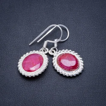 

Natural Cherry Ruby Handmade Unique 925 Sterling Silver Earrings 1.25" A2467