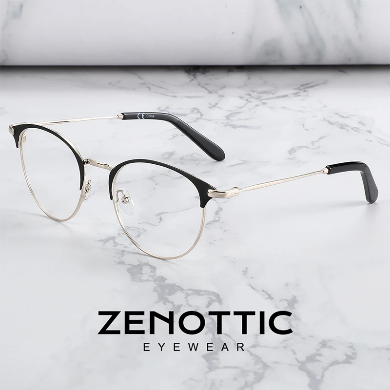 

ZENOTTIC Round Titanium Alloy Glasses Frames Lens Business Style Eyewear Optical Myopia Prescription Eyeglasses Frames