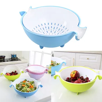 

2-in-1 Multifunction Kitchen Colander/Strainer Bowl Set, Double Layered Rotatable Drain Basin and Basket, Cleaning, Washing, Mix