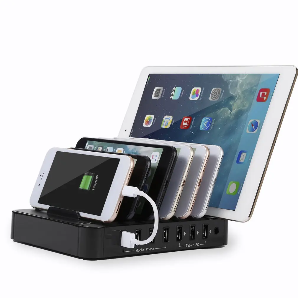 

S762 Universal 7-Port USB Charging Station USB Fast Charger Charging Dock With 60W Power Adapter for Tablets Smartphones