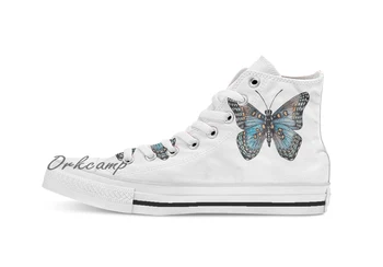 

Red spotted Purple Butterfly Custom Casual High Top lace-up Canvas shoes sneakers Drop shipping