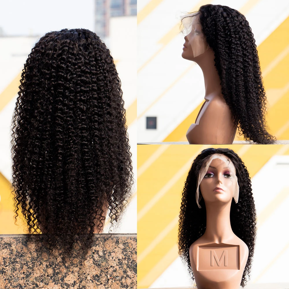 Парик из натуральных кудрявых человеческих волос Remy волосы без клея 150 плотность