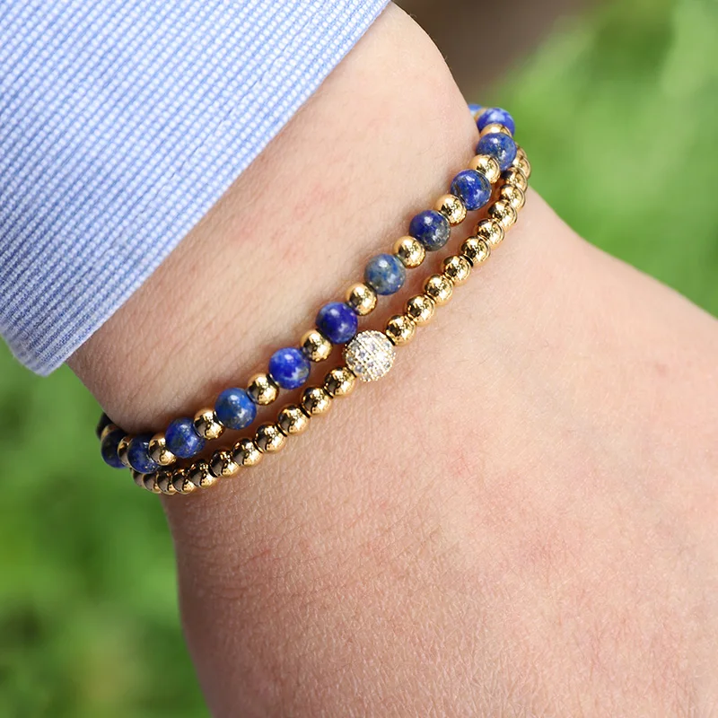 Fashion New Design Small Natural Stone Beads Bracelet Stainless Steel Beaded Adjustable Bracelet Set Women Men - Image 3